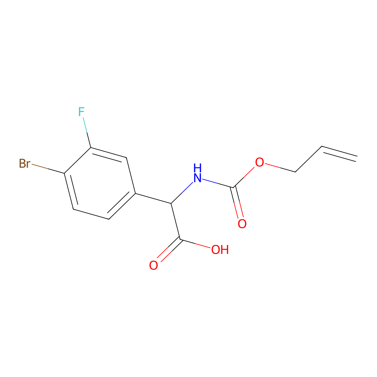 2-(4-Bromo-3-fluorophenyl)-2-{[(prop-2-en-1-yloxy)carbonyl]amino}acetic acid molecular structure, CAS 2913400-94-7