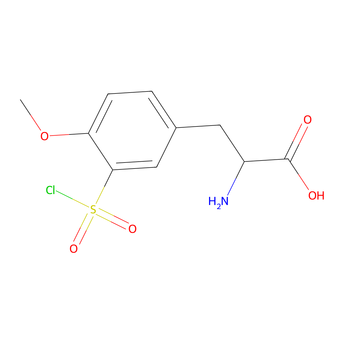 2-Amino-3-[3-(chlorosulfonyl)-4-methoxyphenyl]propanoic acid molecular structure, CAS 2913401-20-2