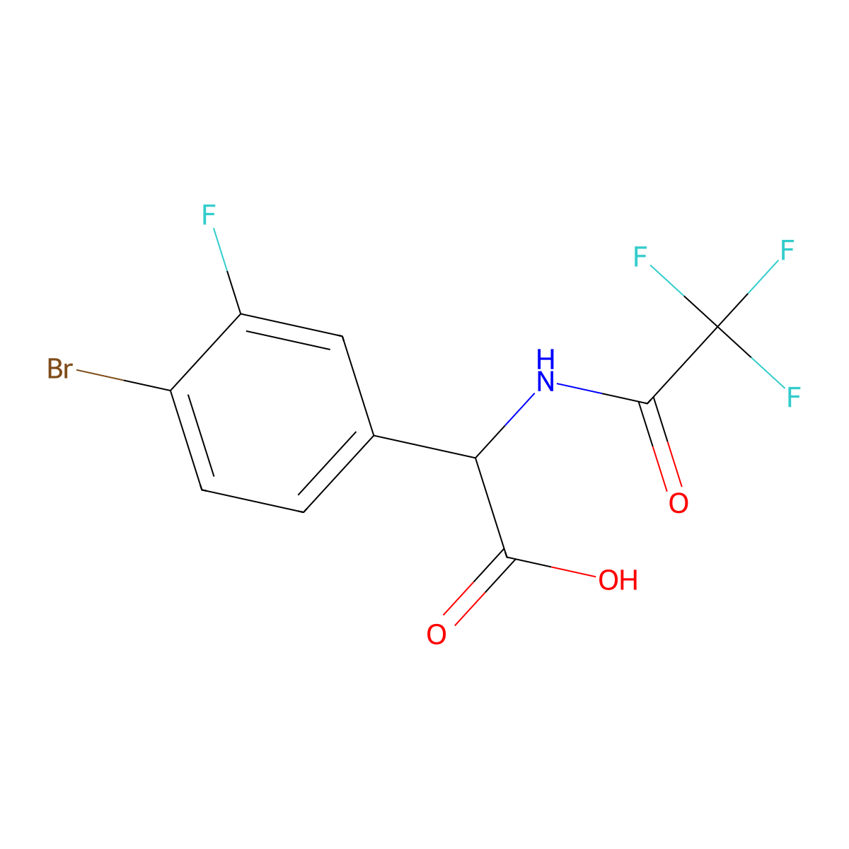 2-(4-Bromo-3-fluorophenyl)-2-(2,2,2-trifluoroacetamido)acetic acid molecular structure, CAS 2913401-43-9