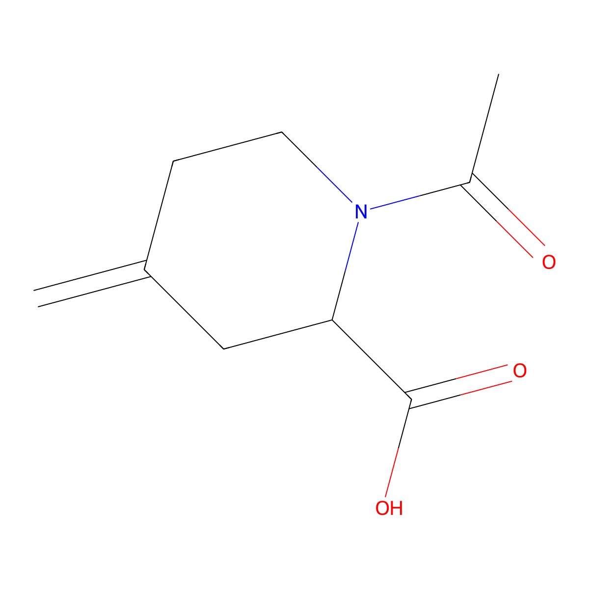 1-Acetyl-4-methylidenepiperidine-2-carboxylic acid molecular structure, CAS 2913401-74-6