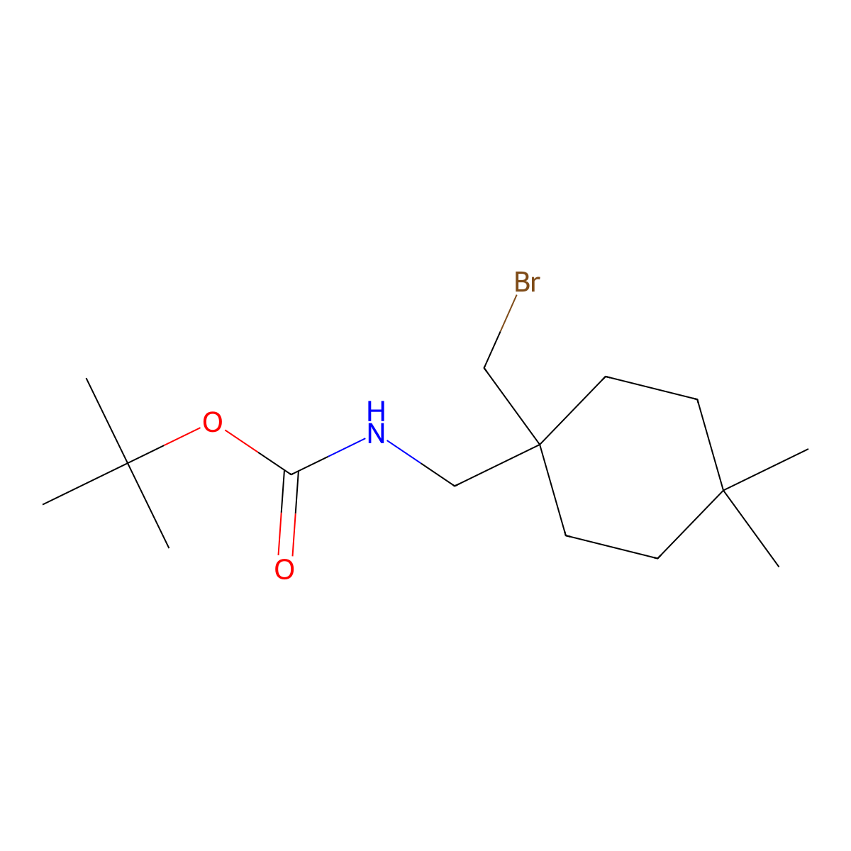 tert-butyl N-{[1-(bromomethyl)-4,4-dimethylcyclohexyl]methyl}carbamate molecular structure, CAS 2913401-98-4