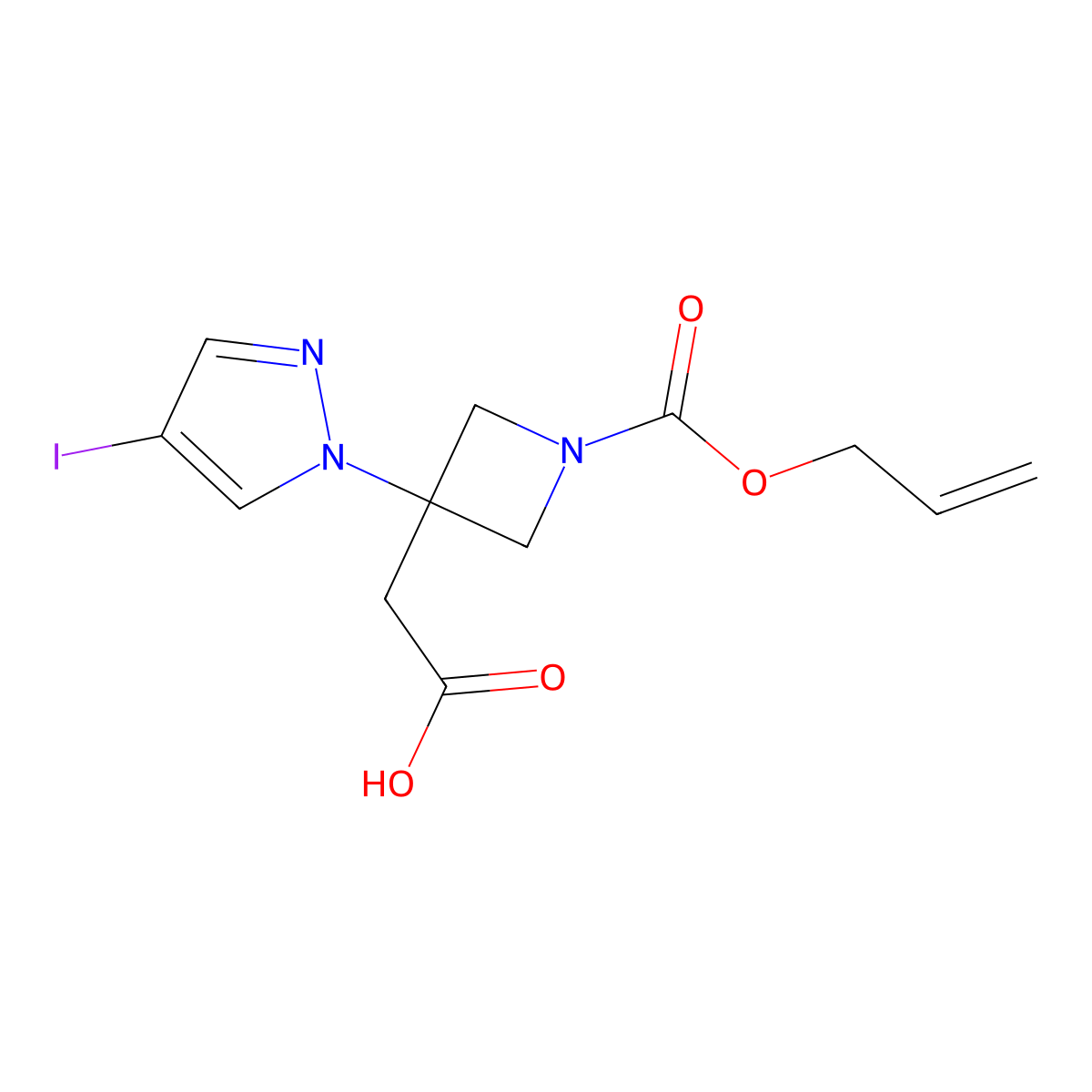 2-[3-(4-iodo-1H-pyrazol-1-yl)-1-[(prop-2-en-1-yloxy)carbonyl]azetidin-3-yl]acetic acid molecular structure, CAS 2913402-03-4