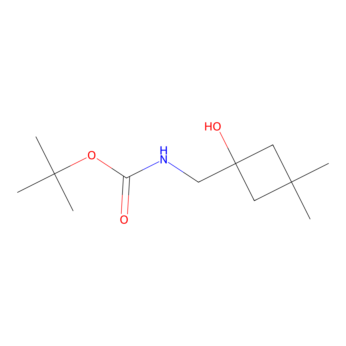 tert-butyl N-[(1-hydroxy-3,3-dimethylcyclobutyl)methyl]carbamate molecular structure, CAS 2913402-18-1