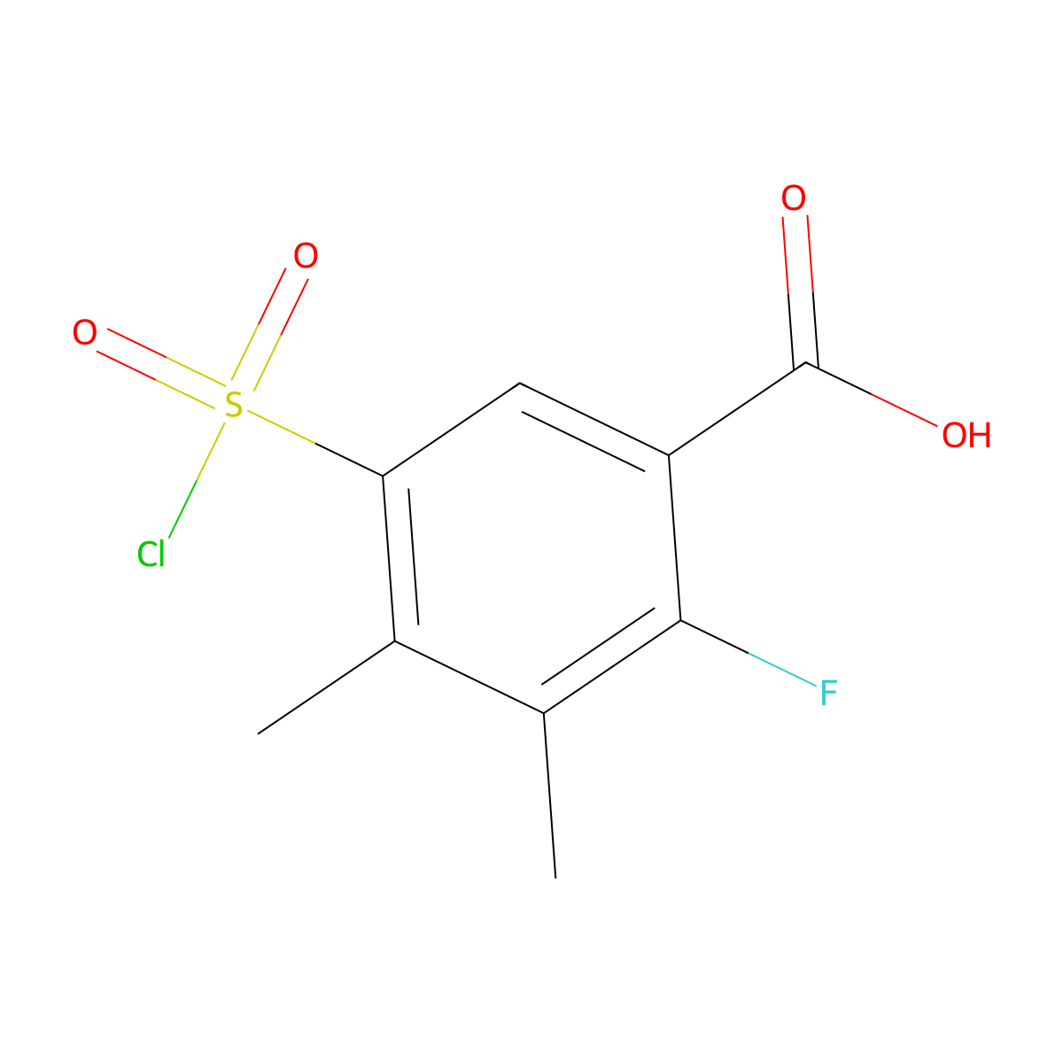 5-(Chlorosulfonyl)-2-fluoro-3,4-dimethylbenzoic acid molecular structure, CAS 2913402-48-7