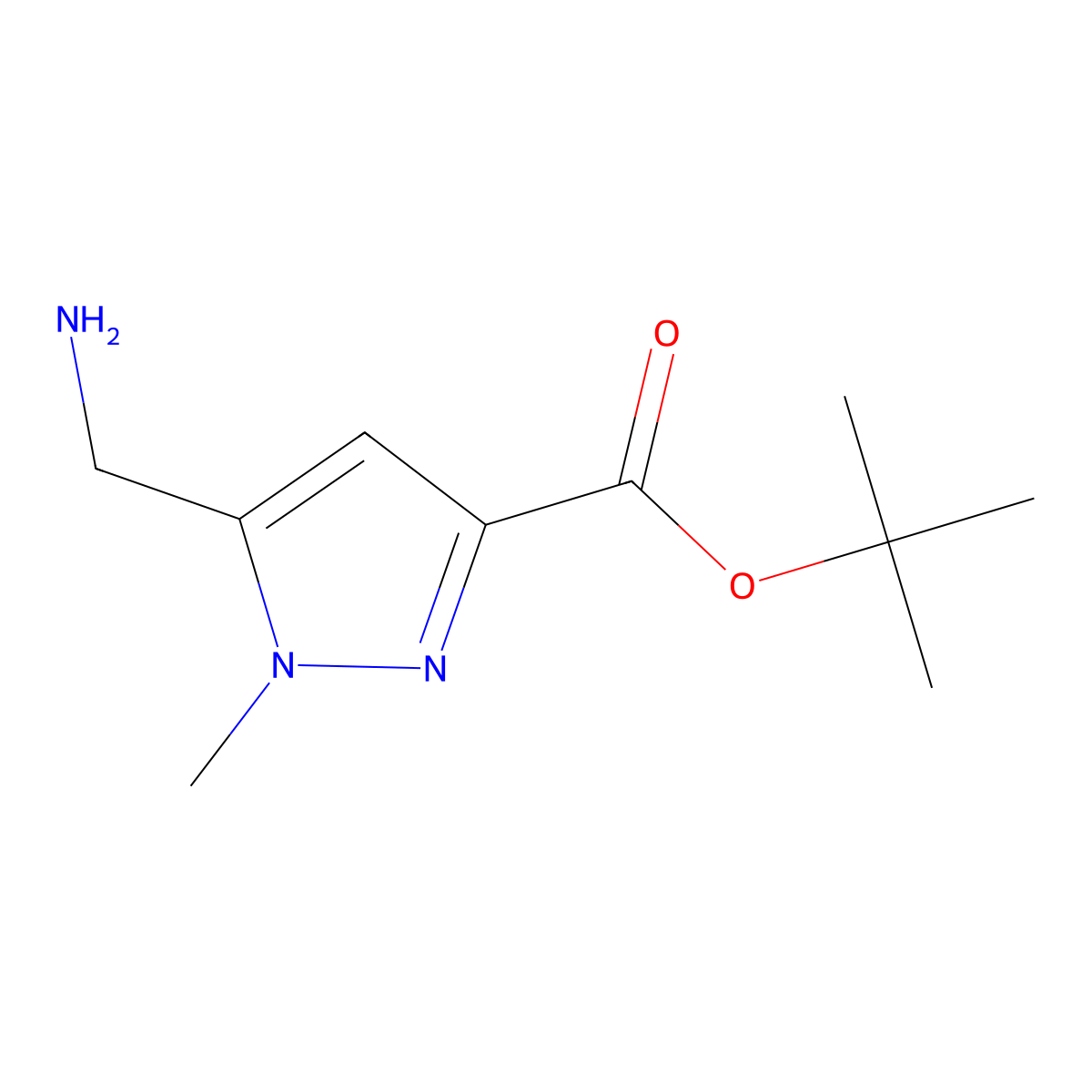 tert-butyl 5-(aminomethyl)-1-methyl-1H-pyrazole-3-carboxylate molecular structure, CAS 2913402-70-5