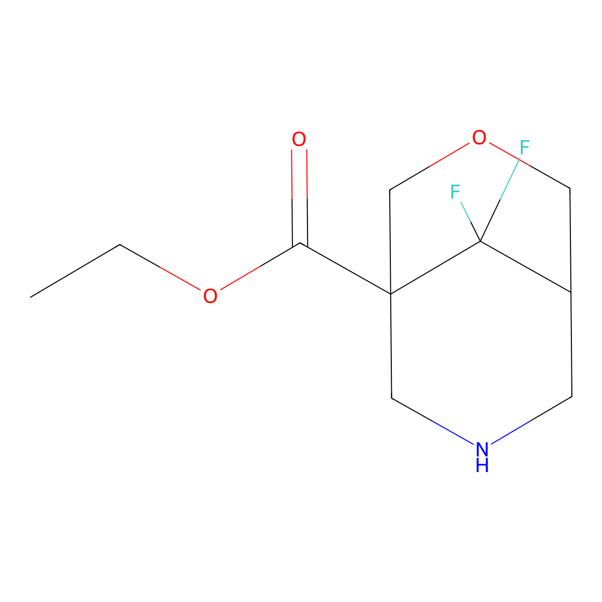 Ethyl 9,9-difluoro-3-oxa-7-azabicyclo[3.3.1]nonane-1-carboxylate molecular structure, CAS 2913403-21-9