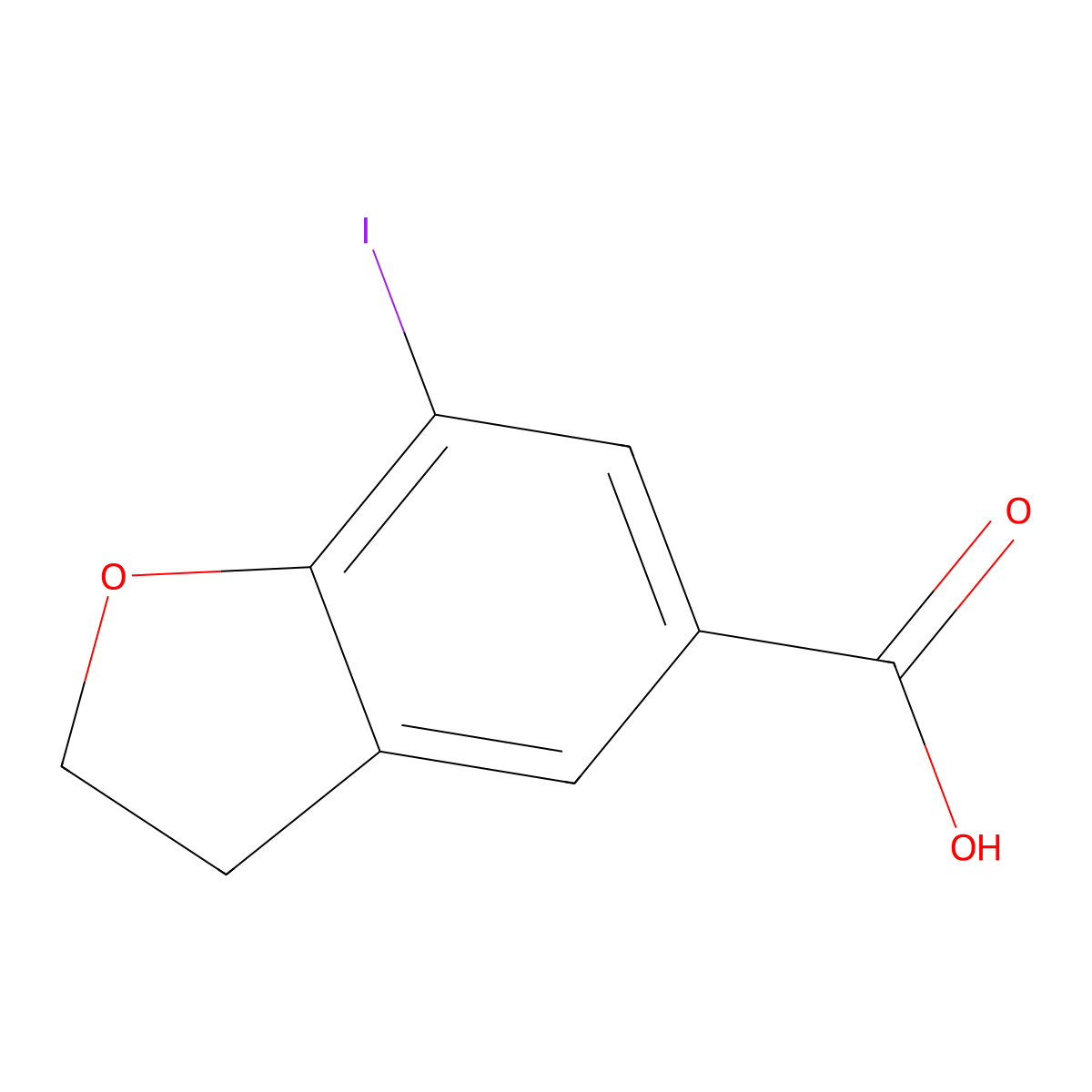 7-Iodo-2,3-dihydro-1-benzofuran-5-carboxylic acid molecular structure, CAS 2913403-43-5