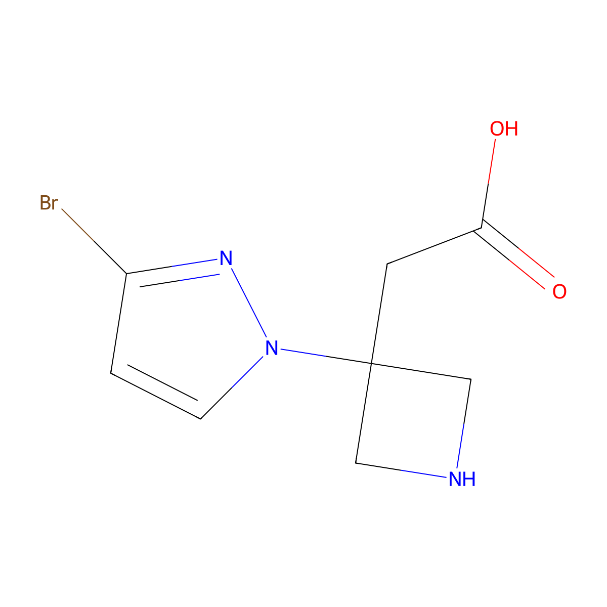 2-[3-(3-bromo-1H-pyrazol-1-yl)azetidin-3-yl]acetic acid molecular structure, CAS 2913403-46-8