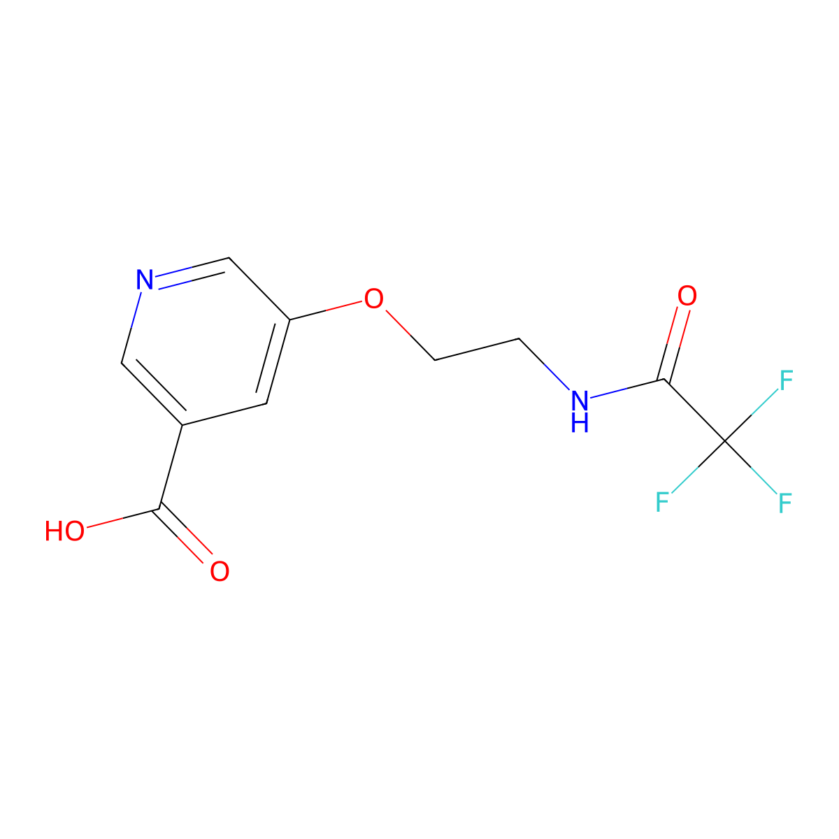 5-[2-(2,2,2-Trifluoroacetamido)ethoxy]pyridine-3-carboxylic acid molecular structure, CAS 2913403-52-6