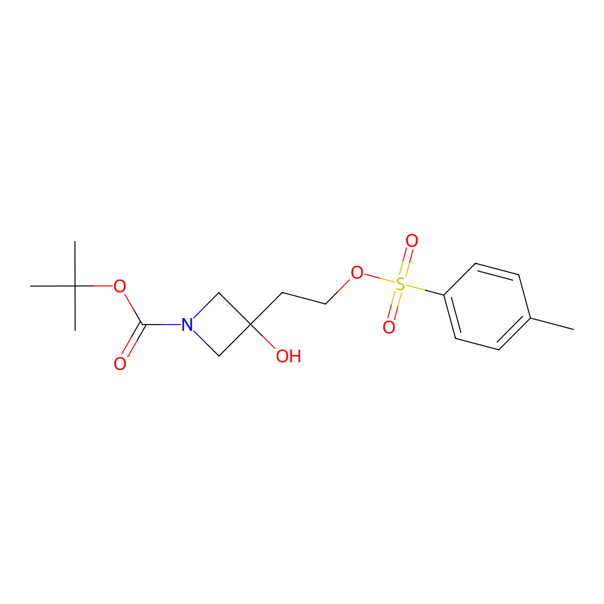 Tert-butyl 3-hydroxy-3-{2-[(4-methylbenzenesulfonyl)oxy]ethyl}azetidine-1-carboxylate molecular structure, CAS 2913403-57-1