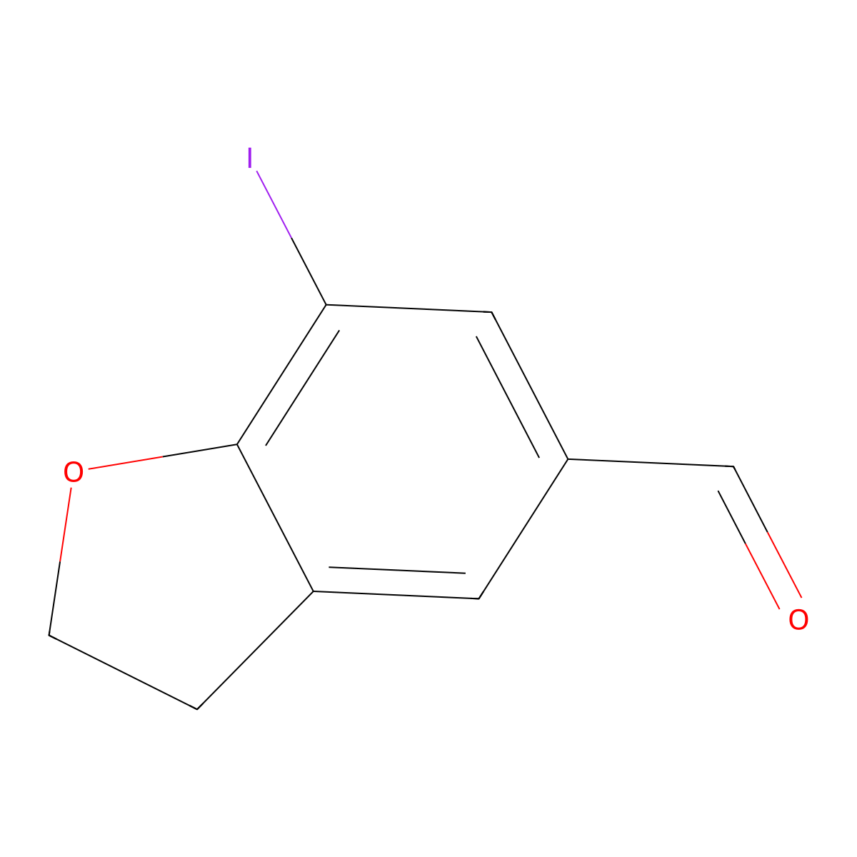 7-Iodo-2,3-dihydro-1-benzofuran-5-carbaldehyde molecular structure, CAS 2913403-87-7