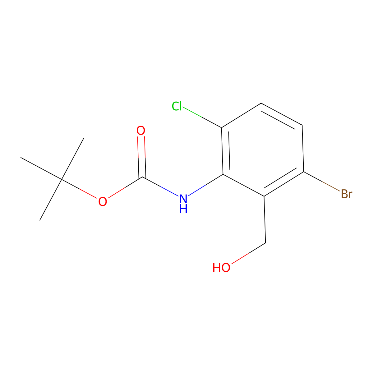 tert-butyl N-[3-bromo-6-chloro-2-(hydroxymethyl)phenyl]carbamate molecular structure, CAS 2913404-03-0