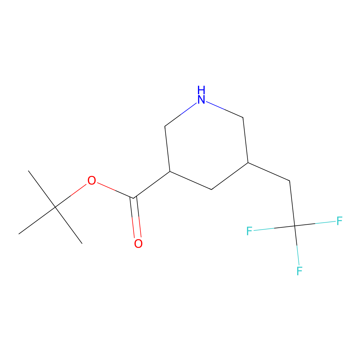 Tert-butyl 5-(2,2,2-trifluoroethyl)piperidine-3-carboxylate molecular structure, CAS 2913404-48-3