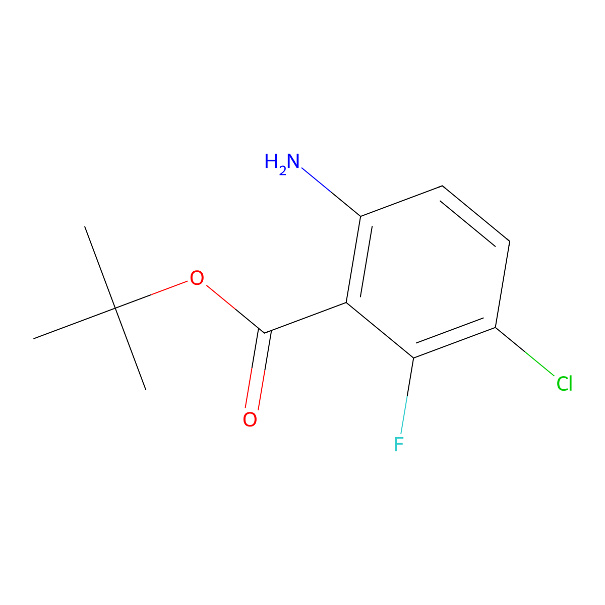 Tert-butyl 6-amino-3-chloro-2-fluorobenzoate molecular structure, CAS 2913404-55-2
