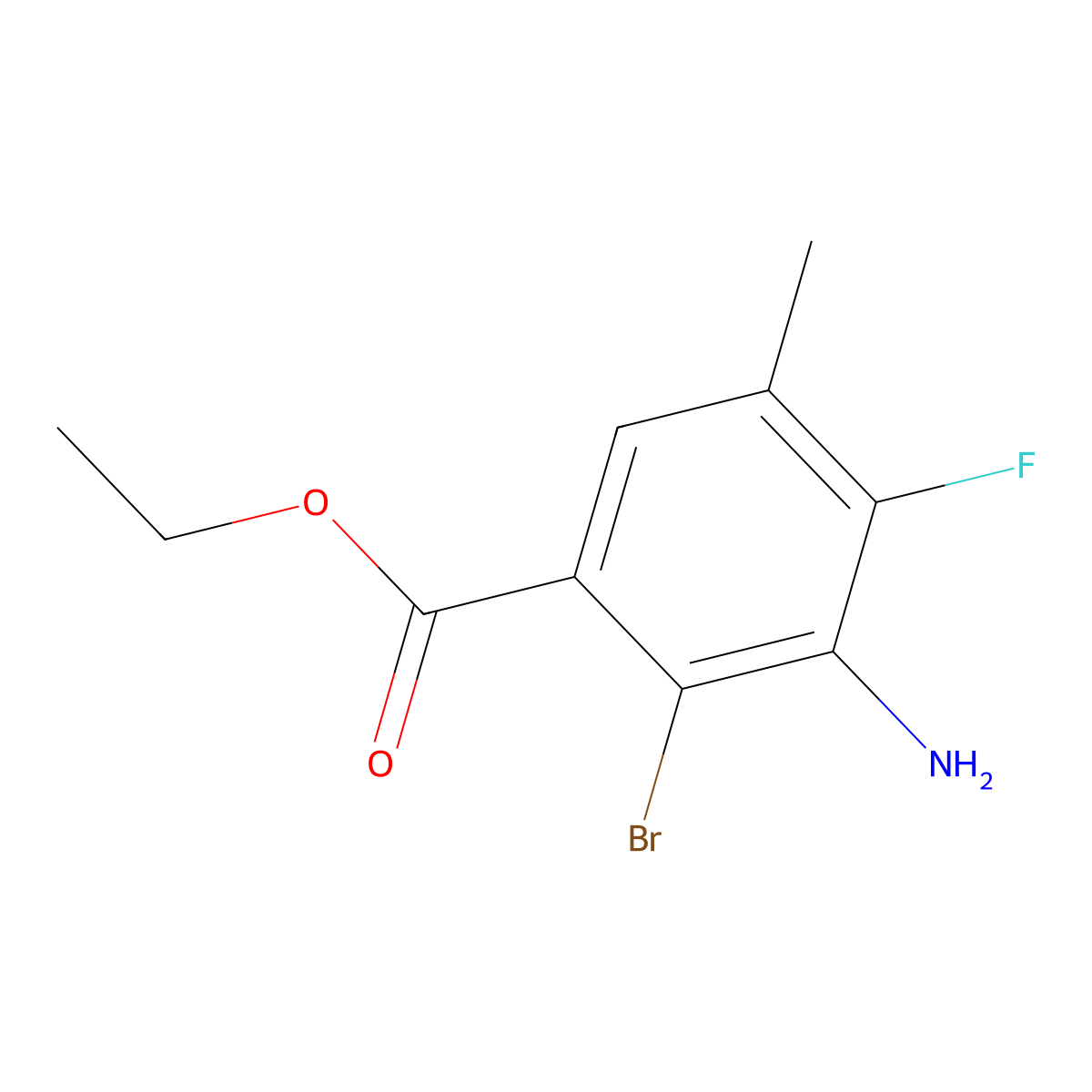 Ethyl 3-amino-2-bromo-4-fluoro-5-methylbenzoate molecular structure, CAS 2913404-74-5