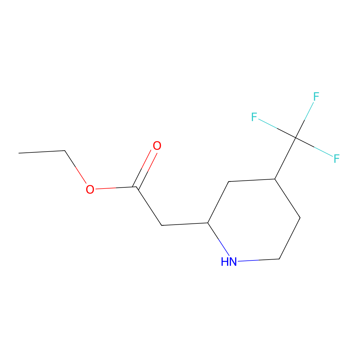 Ethyl 2-[4-(trifluoromethyl)piperidin-2-yl]acetate molecular structure, CAS 2913405-06-6