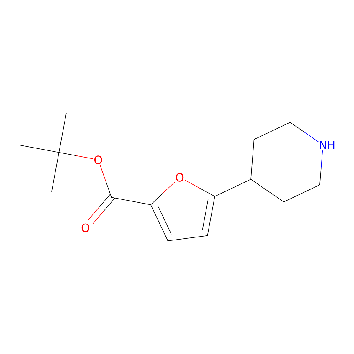 Tert-butyl 5-(piperidin-4-yl)furan-2-carboxylate molecular structure, CAS 2913405-35-1