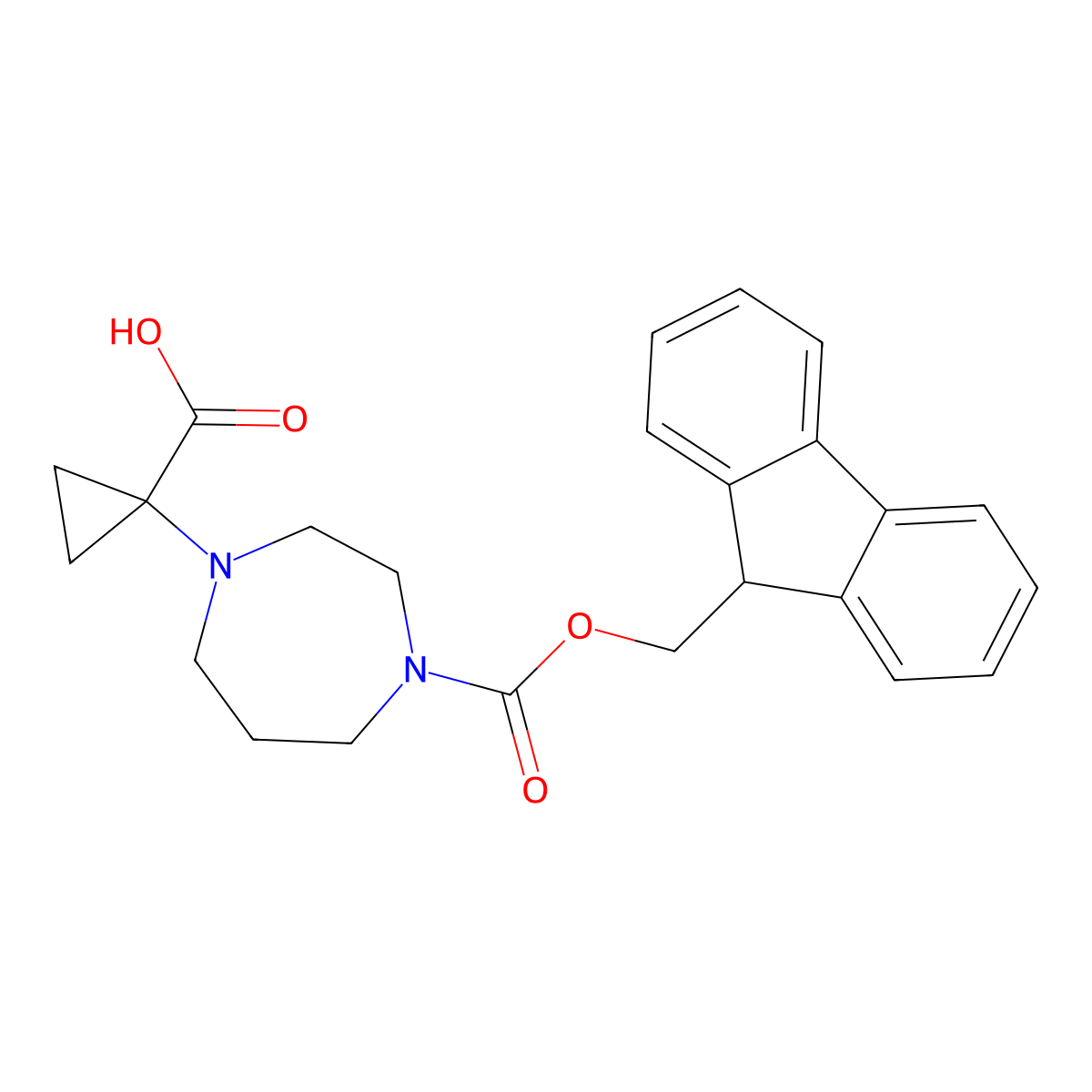 1-(4-{[(9H-fluoren-9-yl)methoxy]carbonyl}-1,4-diazepan-1-yl)cyclopropane-1-carboxylic acid molecular structure, CAS 2913405-55-5