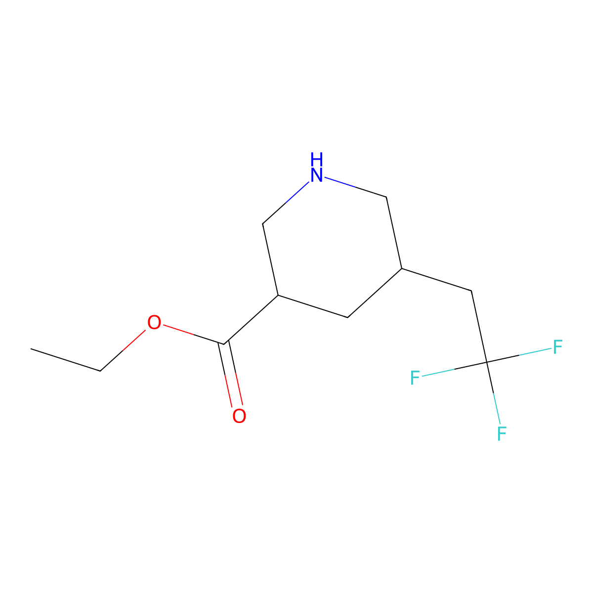 Ethyl 5-(2,2,2-trifluoroethyl)piperidine-3-carboxylate molecular structure, CAS 2913405-57-7