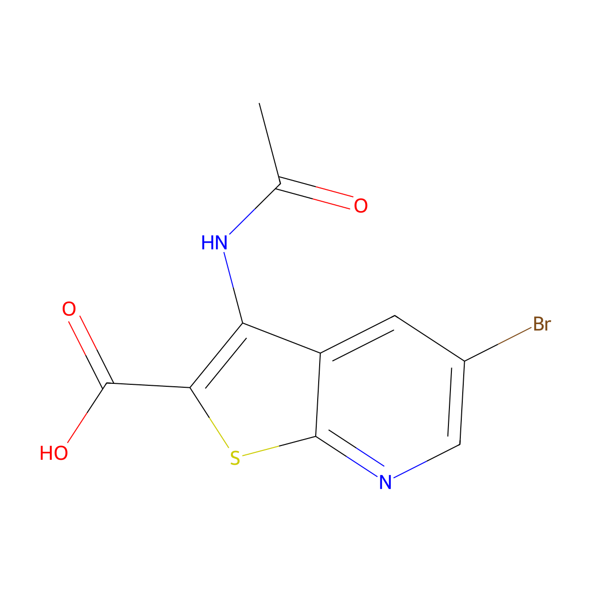 5-Bromo-3-acetamidothieno[2,3-b]pyridine-2-carboxylic acid molecular structure, CAS 2913405-63-5