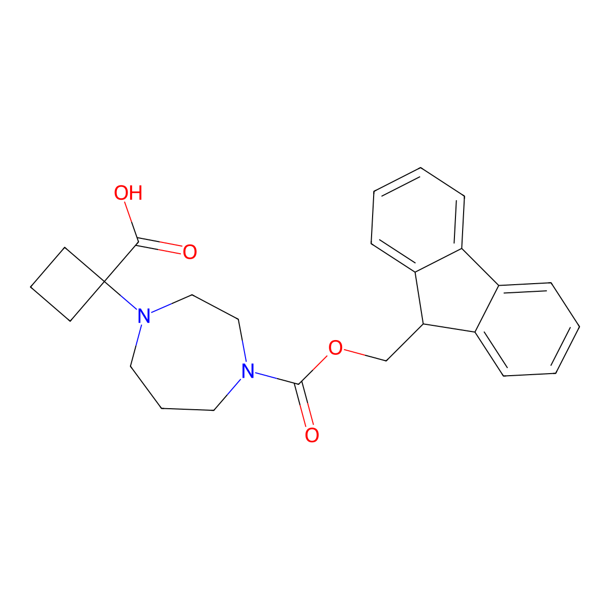 1-(4-{[(9H-fluoren-9-yl)methoxy]carbonyl}-1,4-diazepan-1-yl)cyclobutane-1-carboxylic acid molecular structure, CAS 2913405-69-1