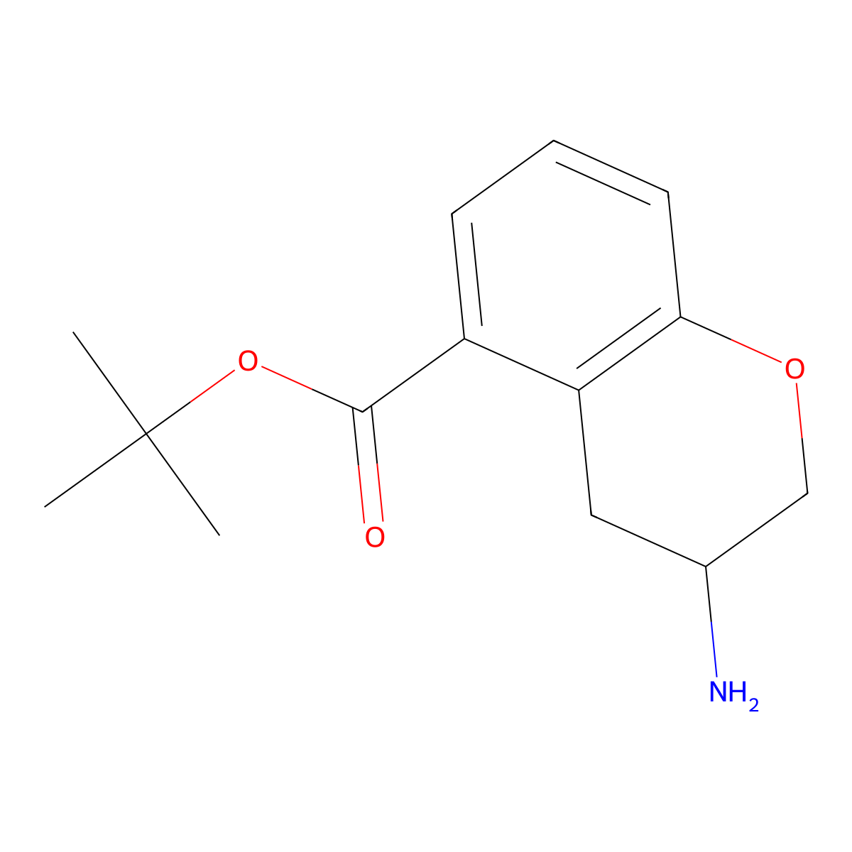 tert-butyl 3-amino-3,4-dihydro-2H-1-benzopyran-5-carboxylate molecular structure, CAS 2913405-74-8