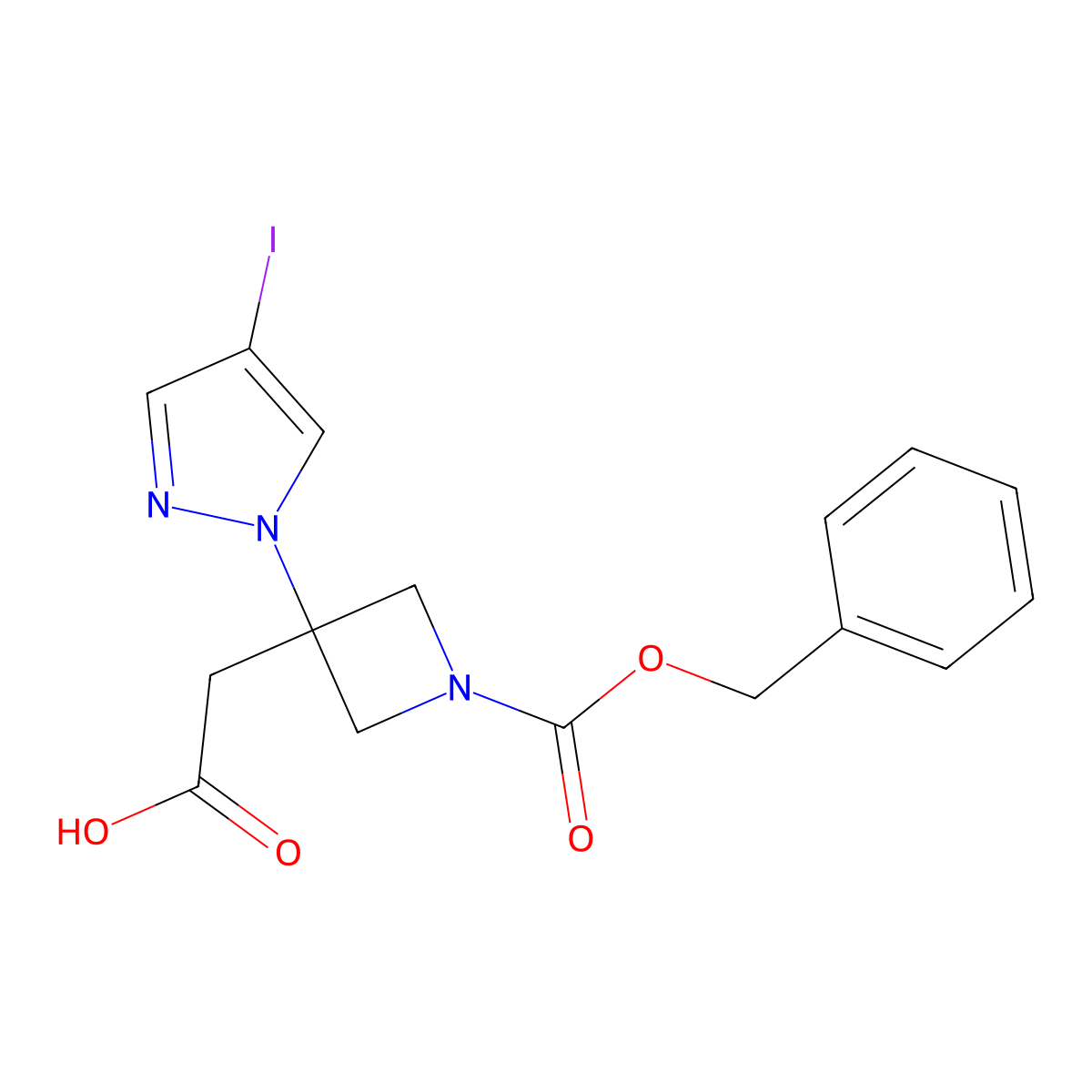 2-{1-[(benzyloxy)carbonyl]-3-(4-iodo-1H-pyrazol-1-yl)azetidin-3-yl}acetic acid molecular structure, CAS 2913405-82-8