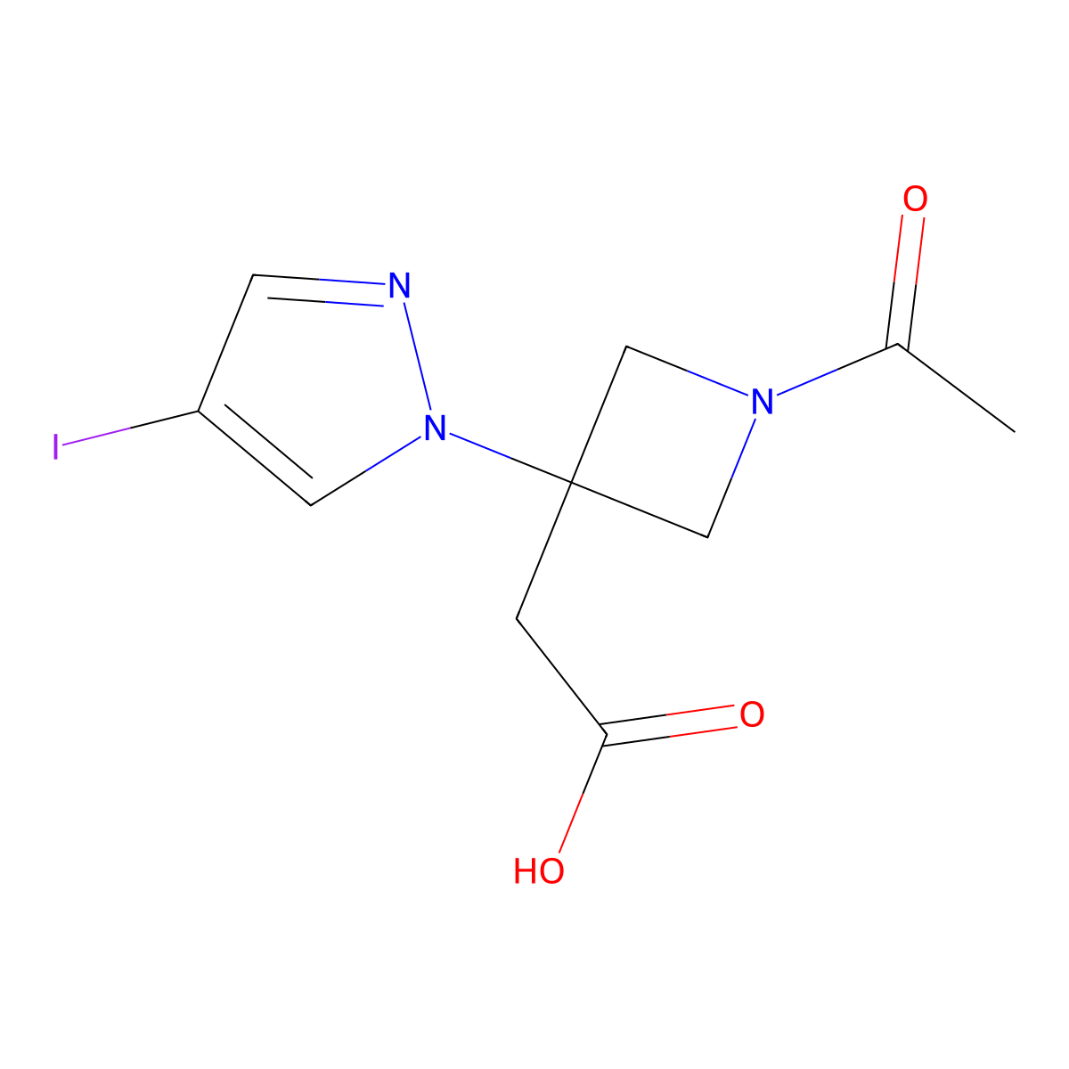 2-[1-acetyl-3-(4-iodo-1H-pyrazol-1-yl)azetidin-3-yl]acetic acid molecular structure, CAS 2913406-25-2