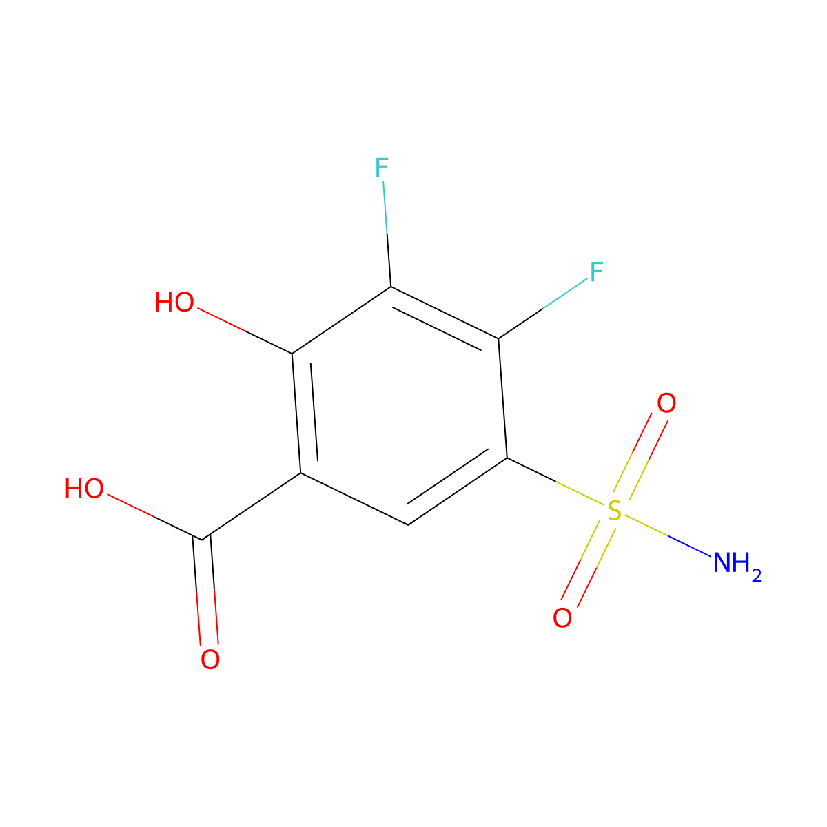 3,4-Difluoro-2-hydroxy-5-sulfamoylbenzoic acid molecular structure, CAS 2913406-30-9
