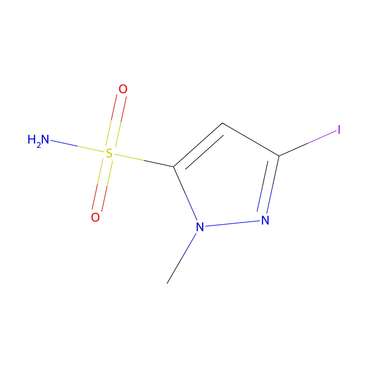3-iodo-1-methyl-1H-pyrazole-5-sulfonamide molecular structure, CAS 2913406-55-8