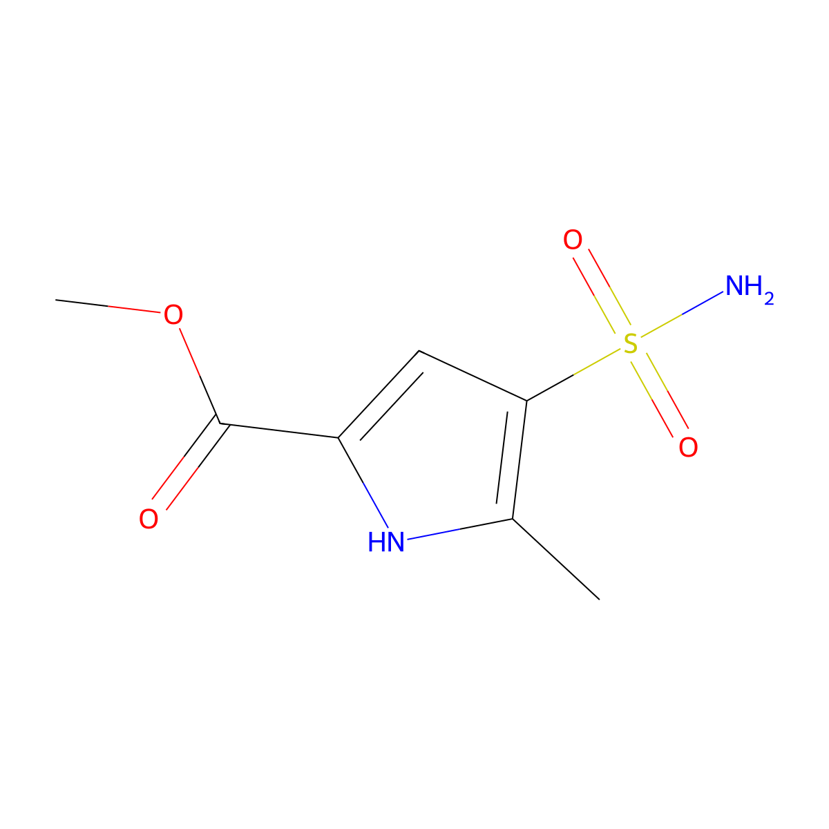 methyl 5-methyl-4-sulfamoyl-1H-pyrrole-2-carboxylate molecular structure, CAS 2913406-64-9