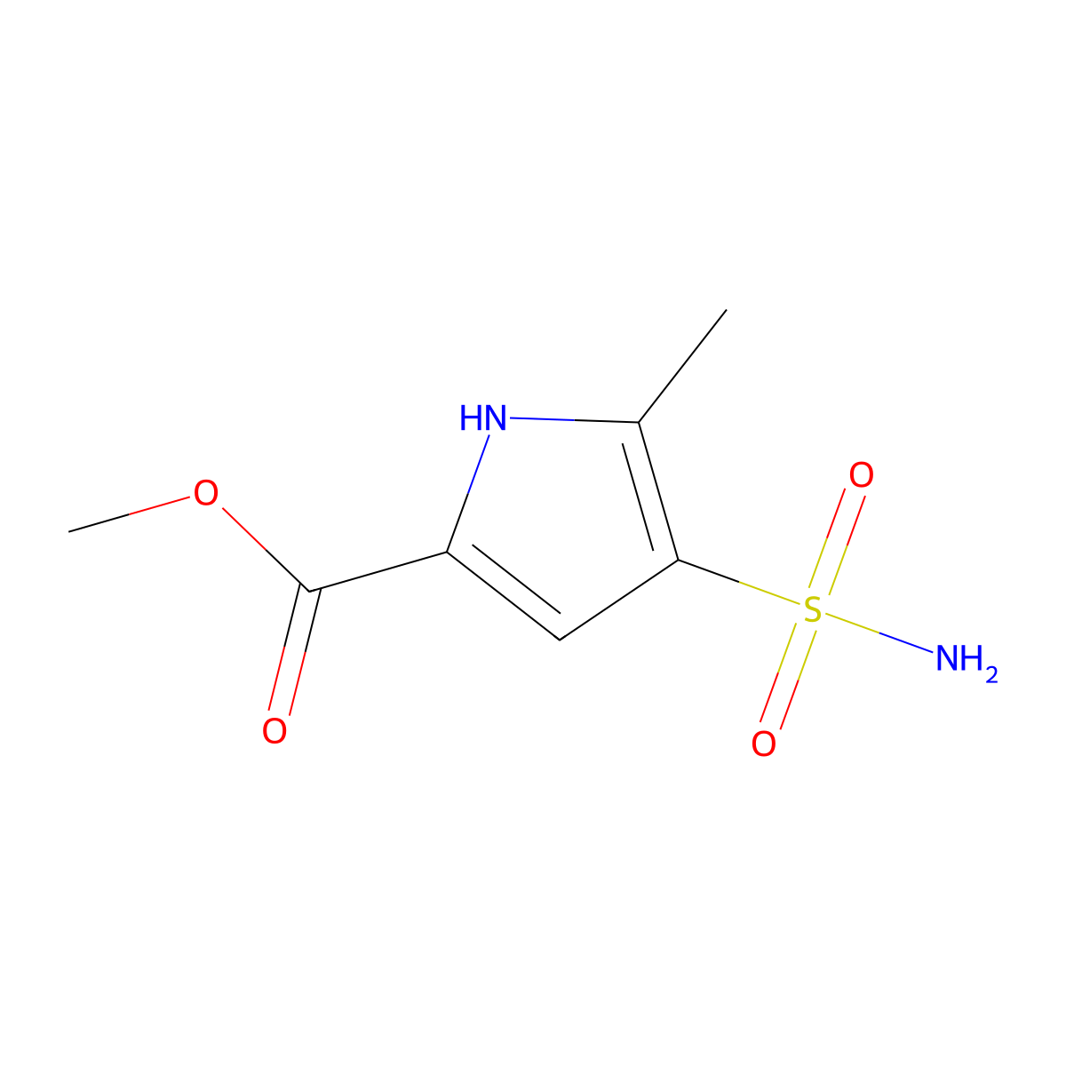 methyl 5-methyl-4-sulfamoyl-1H-pyrrole-2-carboxylate molecular structure, CAS 2913406-64-9