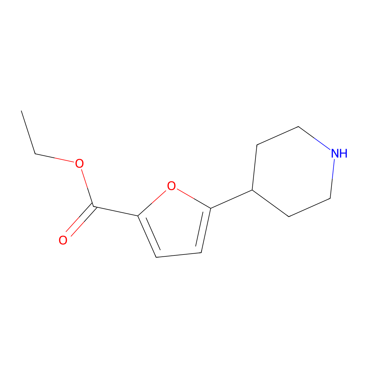 Ethyl 5-(piperidin-4-yl)furan-2-carboxylate molecular structure, CAS 2913406-94-5