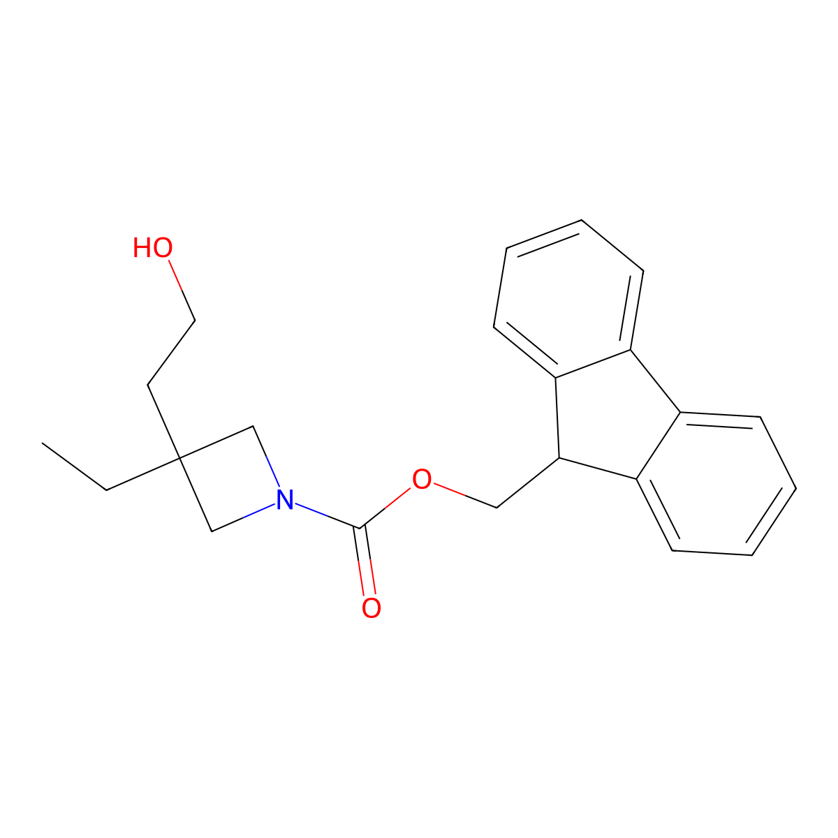 (9H-fluoren-9-yl)methyl 3-ethyl-3-(2-hydroxyethyl)azetidine-1-carboxylate molecular structure, CAS 2913407-02-8