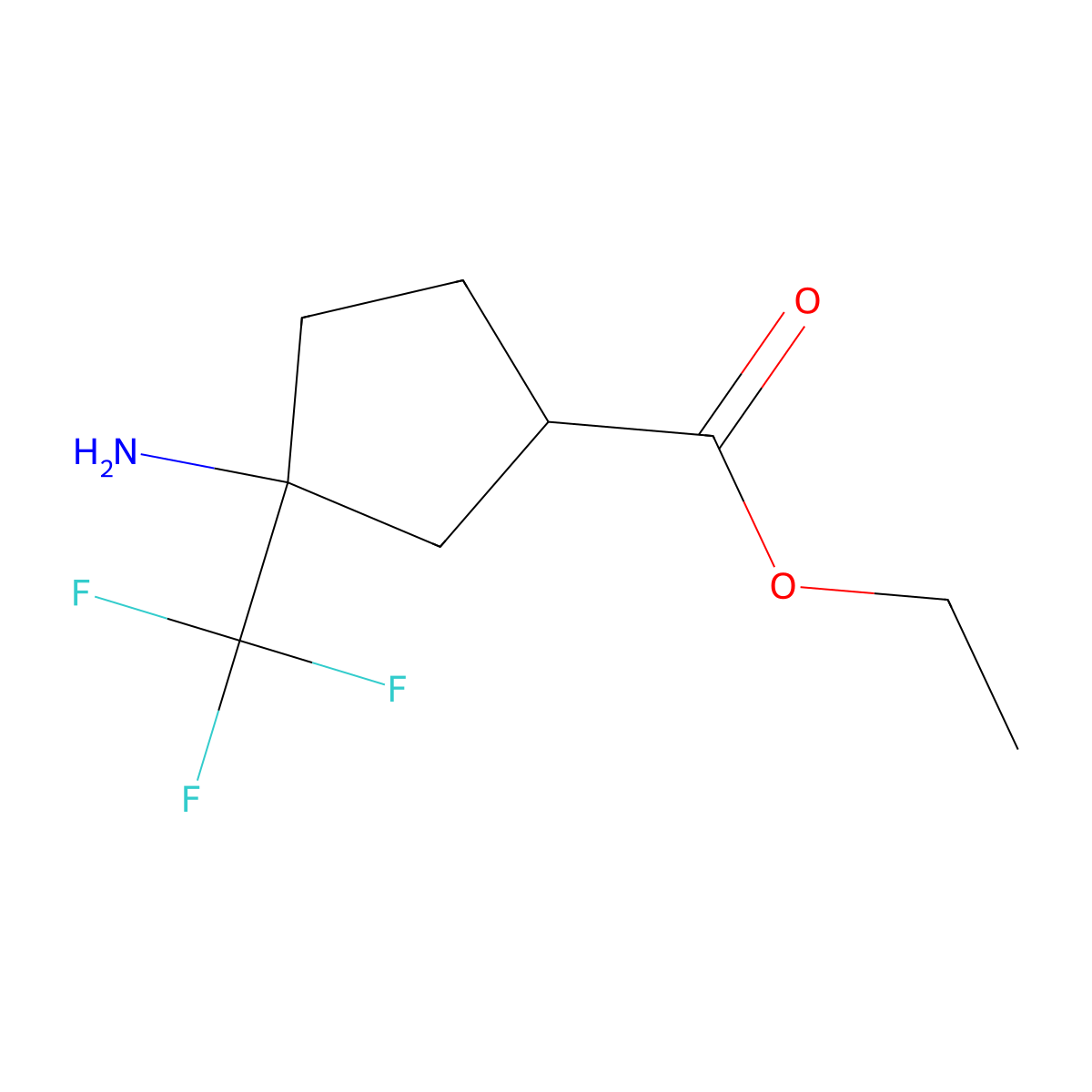 Ethyl 3-amino-3-(trifluoromethyl)cyclopentane-1-carboxylate molecular structure, CAS 2913407-19-7