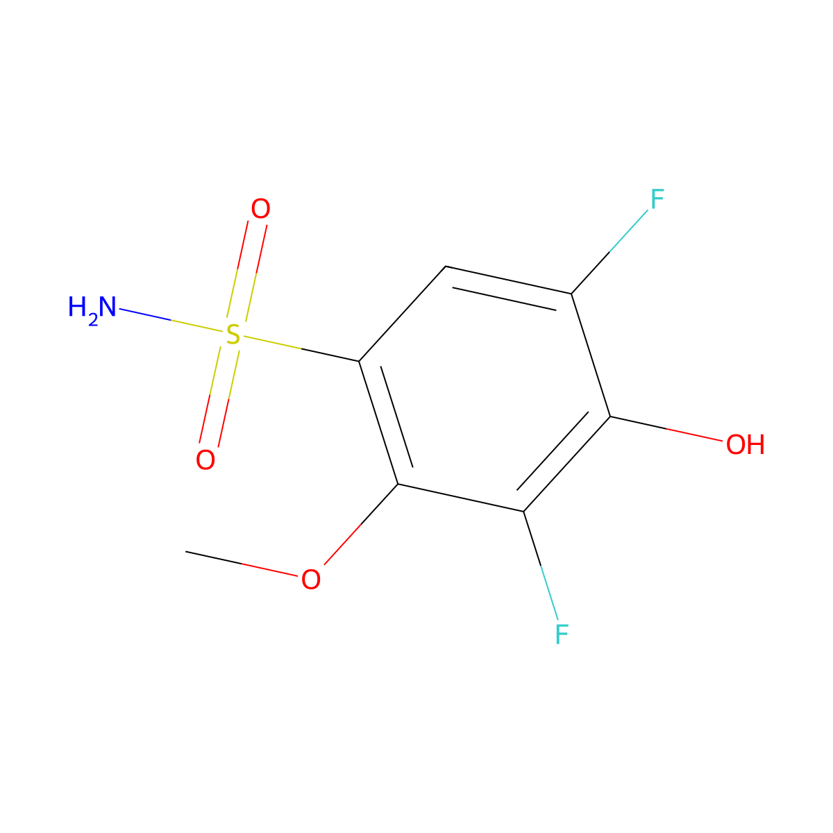 3,5-Difluoro-4-hydroxy-2-methoxybenzene-1-sulfonamide molecular structure, CAS 2913407-28-8