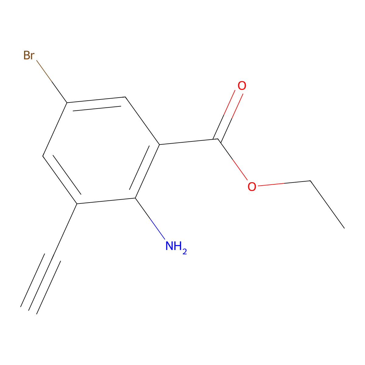 Ethyl 2-amino-5-bromo-3-ethynylbenzoate molecular structure, CAS 2913407-47-1