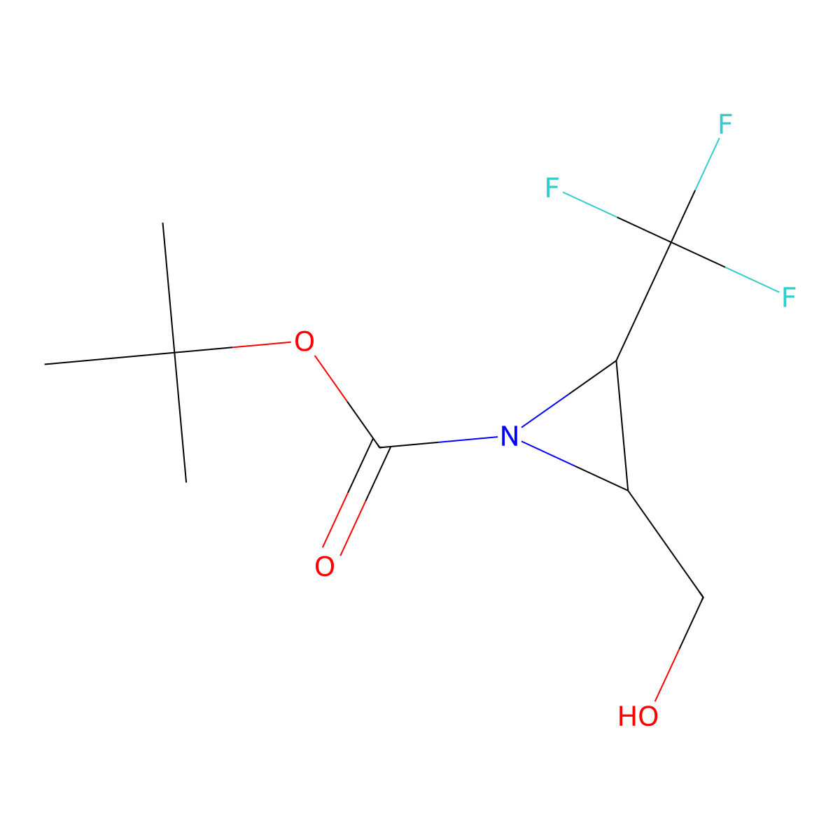 Tert-butyl 2-(hydroxymethyl)-3-(trifluoromethyl)aziridine-1-carboxylate molecular structure, CAS 2913407-63-1