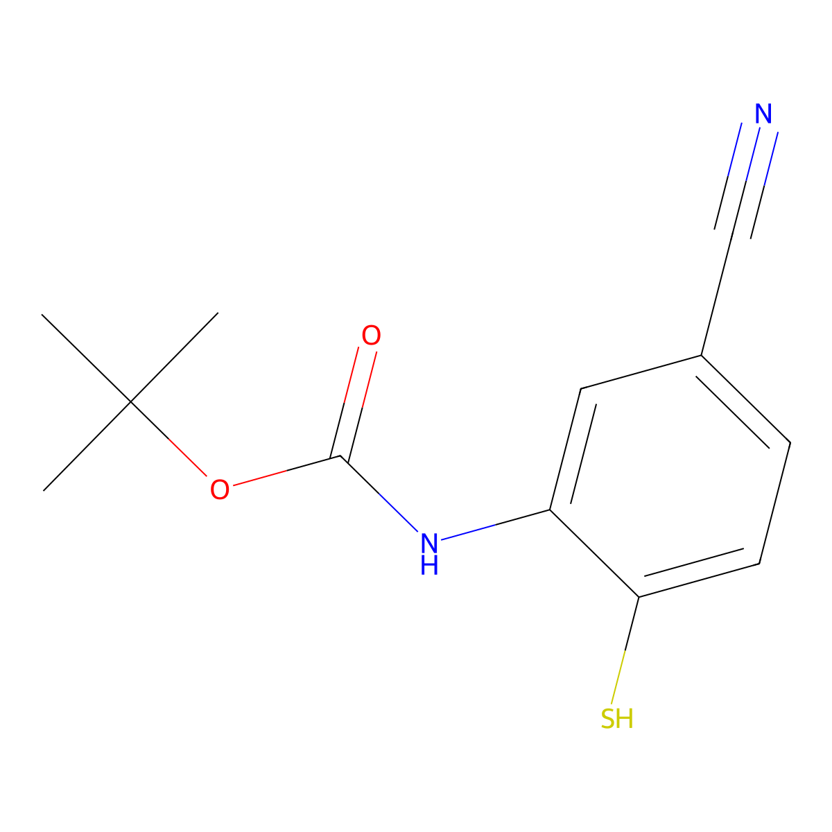 tert-butyl N-(5-cyano-2-sulfanylphenyl)carbamate molecular structure, CAS 2913407-80-2