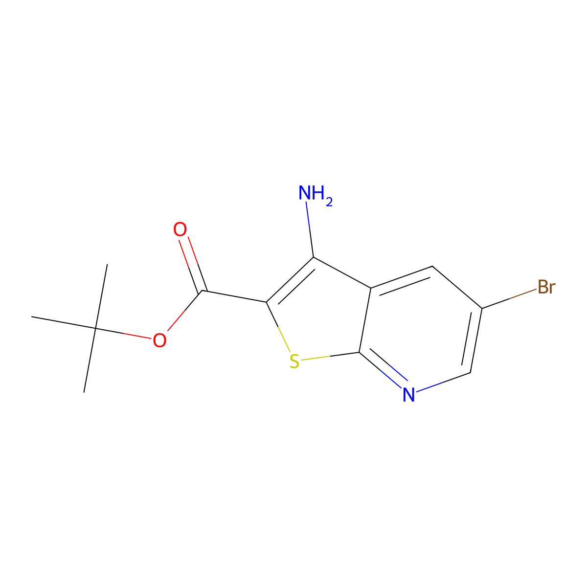 Tert-butyl 3-amino-5-bromothieno[2,3-b]pyridine-2-carboxylate molecular structure, CAS 2913407-83-5