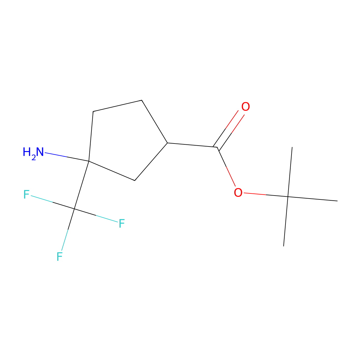 Tert-butyl 3-amino-3-(trifluoromethyl)cyclopentane-1-carboxylate molecular structure, CAS 2913408-32-7