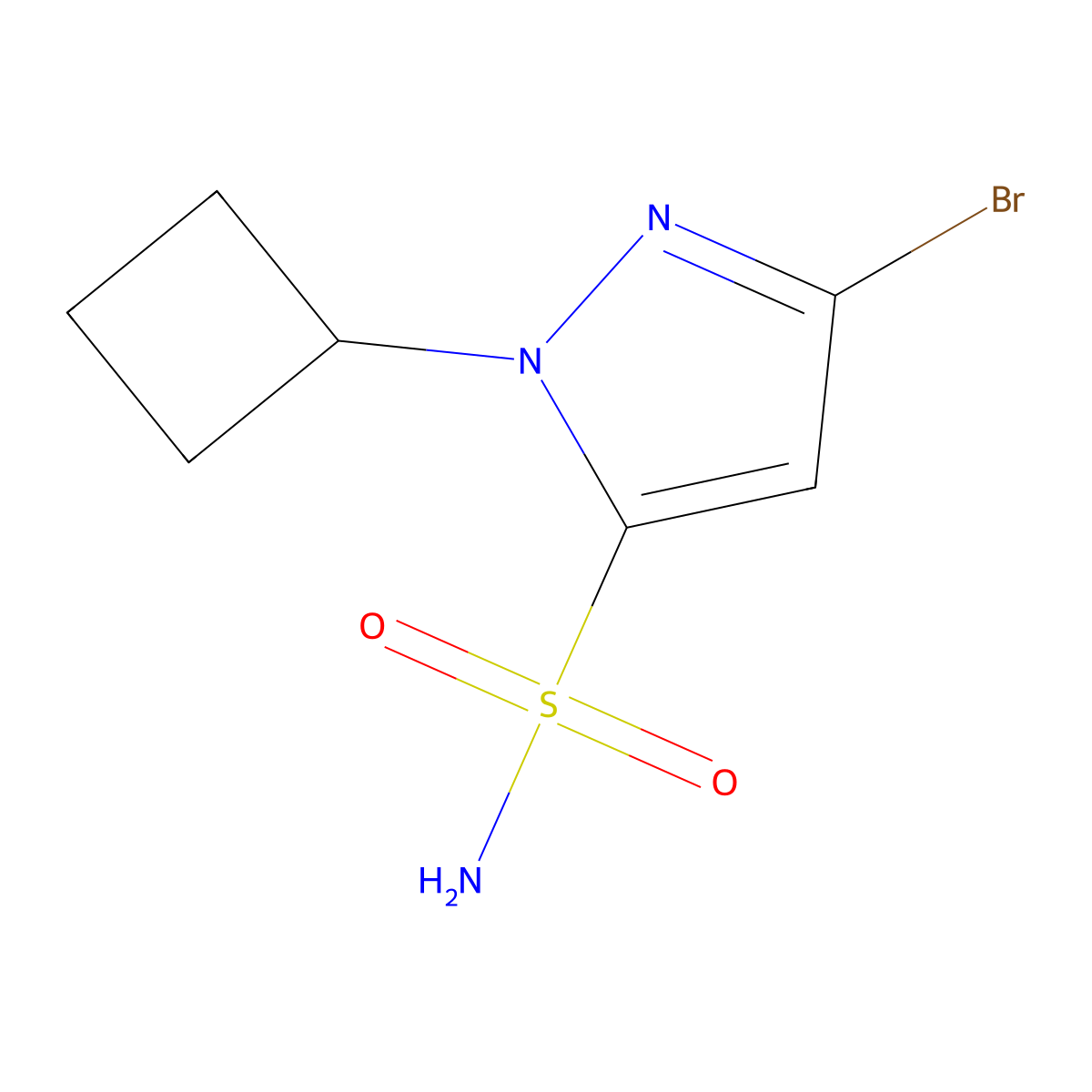 3-bromo-1-cyclobutyl-1H-pyrazole-5-sulfonamide molecular structure, CAS 2913409-00-2