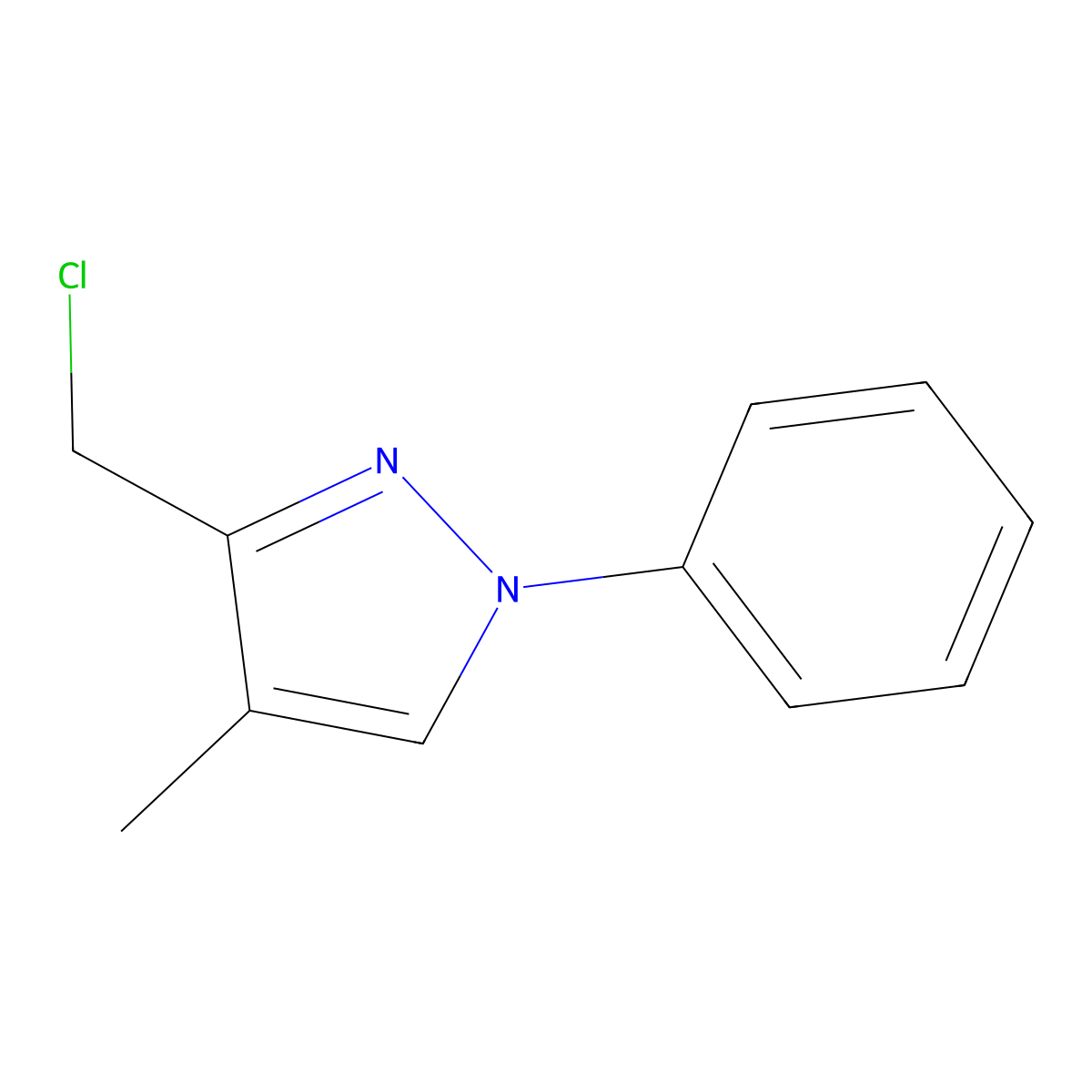 3-(chloromethyl)-4-methyl-1-phenyl-1H-pyrazole molecular structure, CAS 2913409-02-4