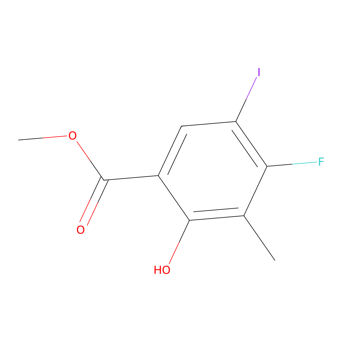 Methyl 4-fluoro-2-hydroxy-5-iodo-3-methylbenzoate molecular structure, CAS 2913409-21-7