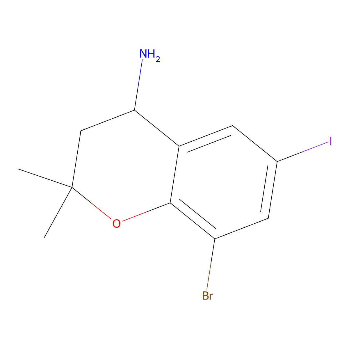 8-bromo-6-iodo-2,2-dimethyl-3,4-dihydro-2H-1-benzopyran-4-amine molecular structure, CAS 2913409-32-0