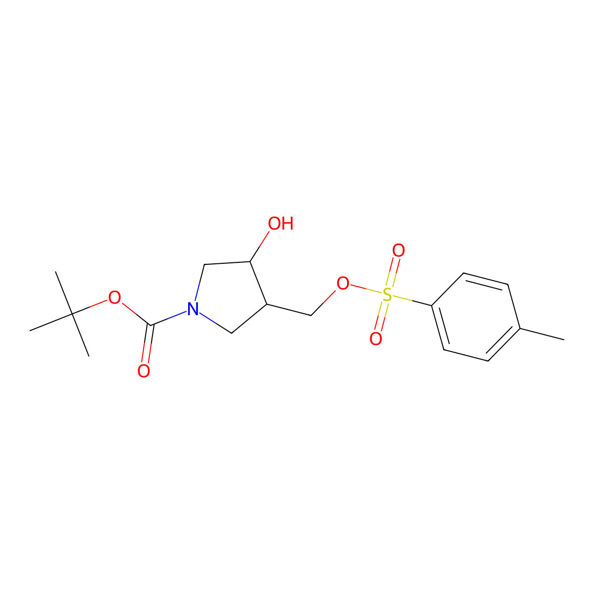 Tert-butyl 3-hydroxy-4-{[(4-methylbenzenesulfonyl)oxy]methyl}pyrrolidine-1-carboxylate molecular structure, CAS 2913409-56-8