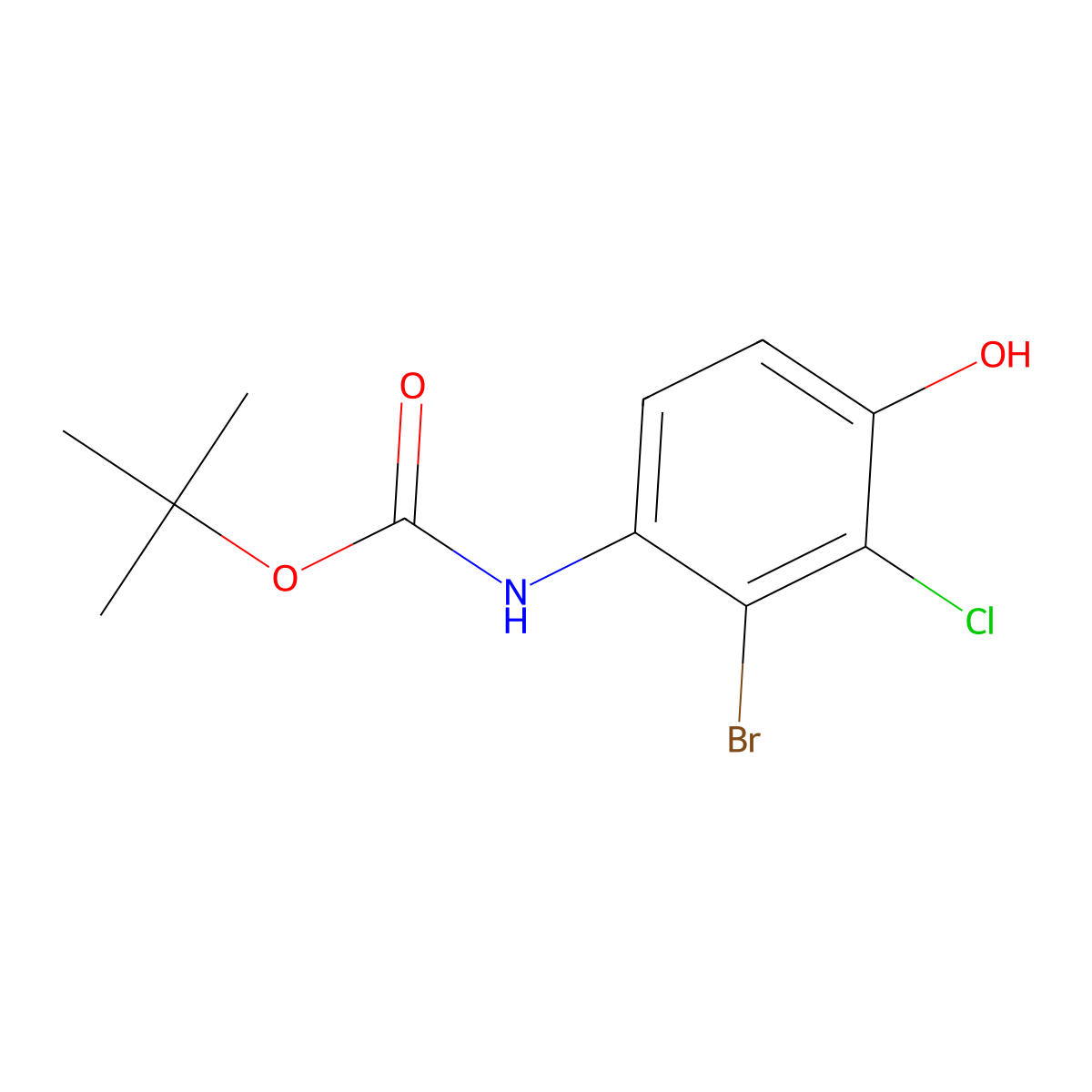 tert-butyl N-(2-bromo-3-chloro-4-hydroxyphenyl)carbamate molecular structure, CAS 2913409-57-9