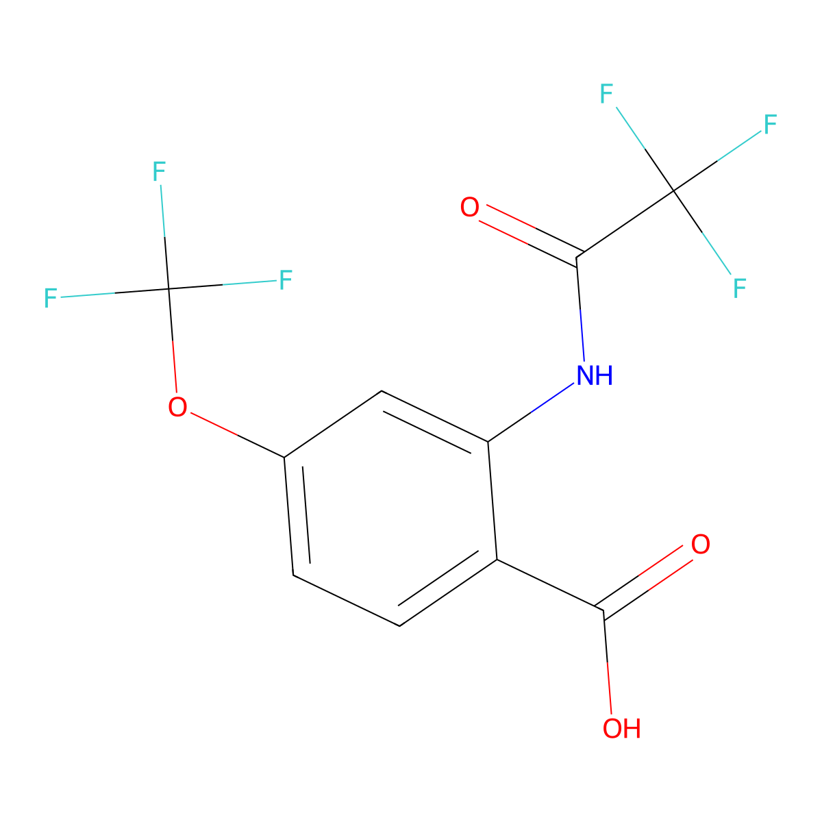 2-(2,2,2-Trifluoroacetamido)-4-(trifluoromethoxy)benzoic acid molecular structure, CAS 2913409-69-3
