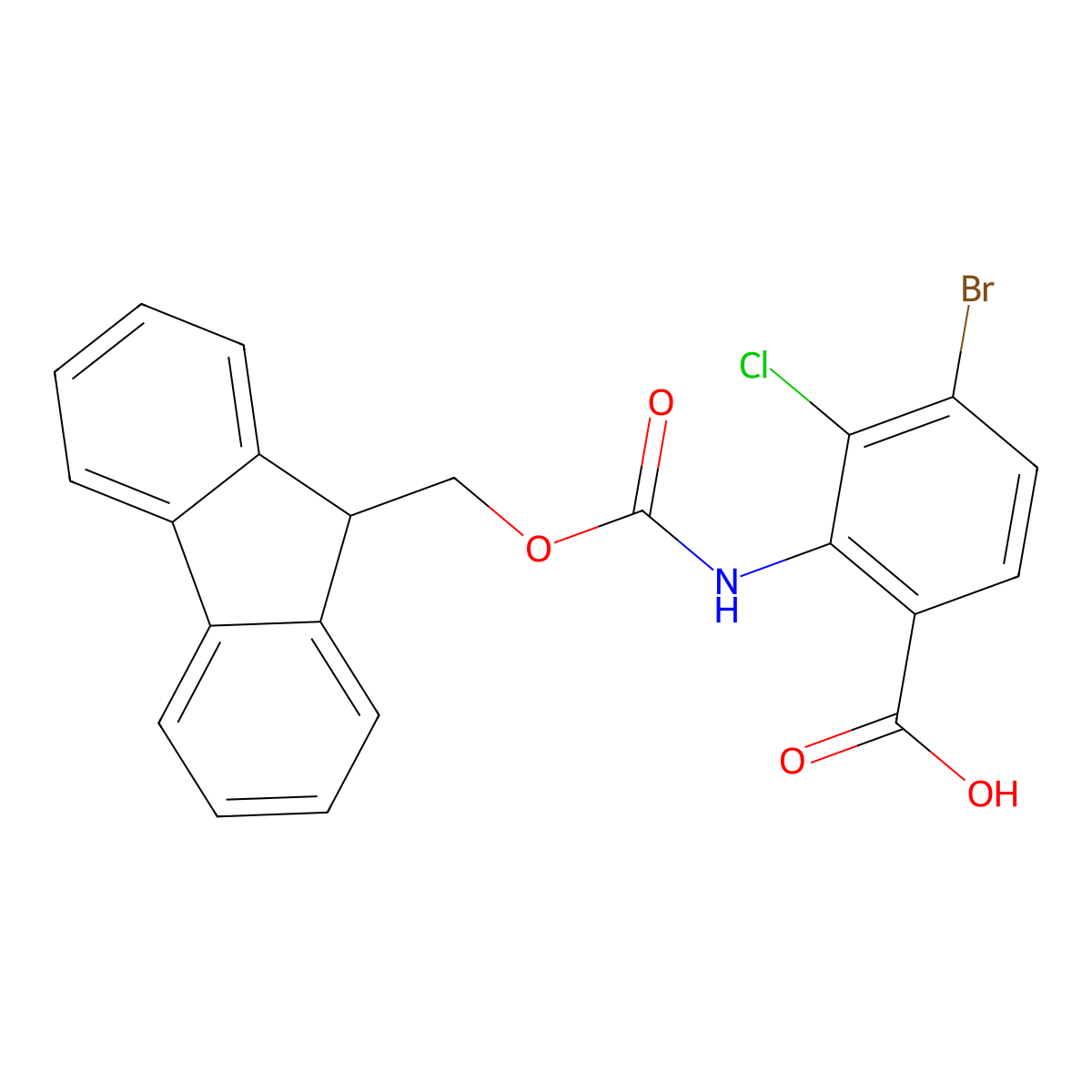 4-bromo-3-chloro-2-({[(9H-fluoren-9-yl)methoxy]carbonyl}amino)benzoic acid molecular structure, CAS 2913409-82-0