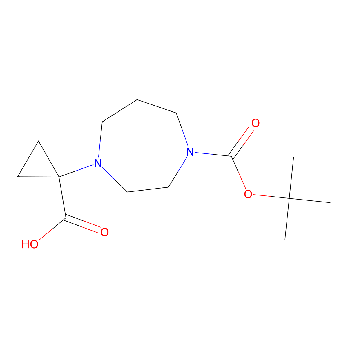 1-{4-[(Tert-butoxy)carbonyl]-1,4-diazepan-1-yl}cyclopropane-1-carboxylic acid molecular structure, CAS 2913409-86-4
